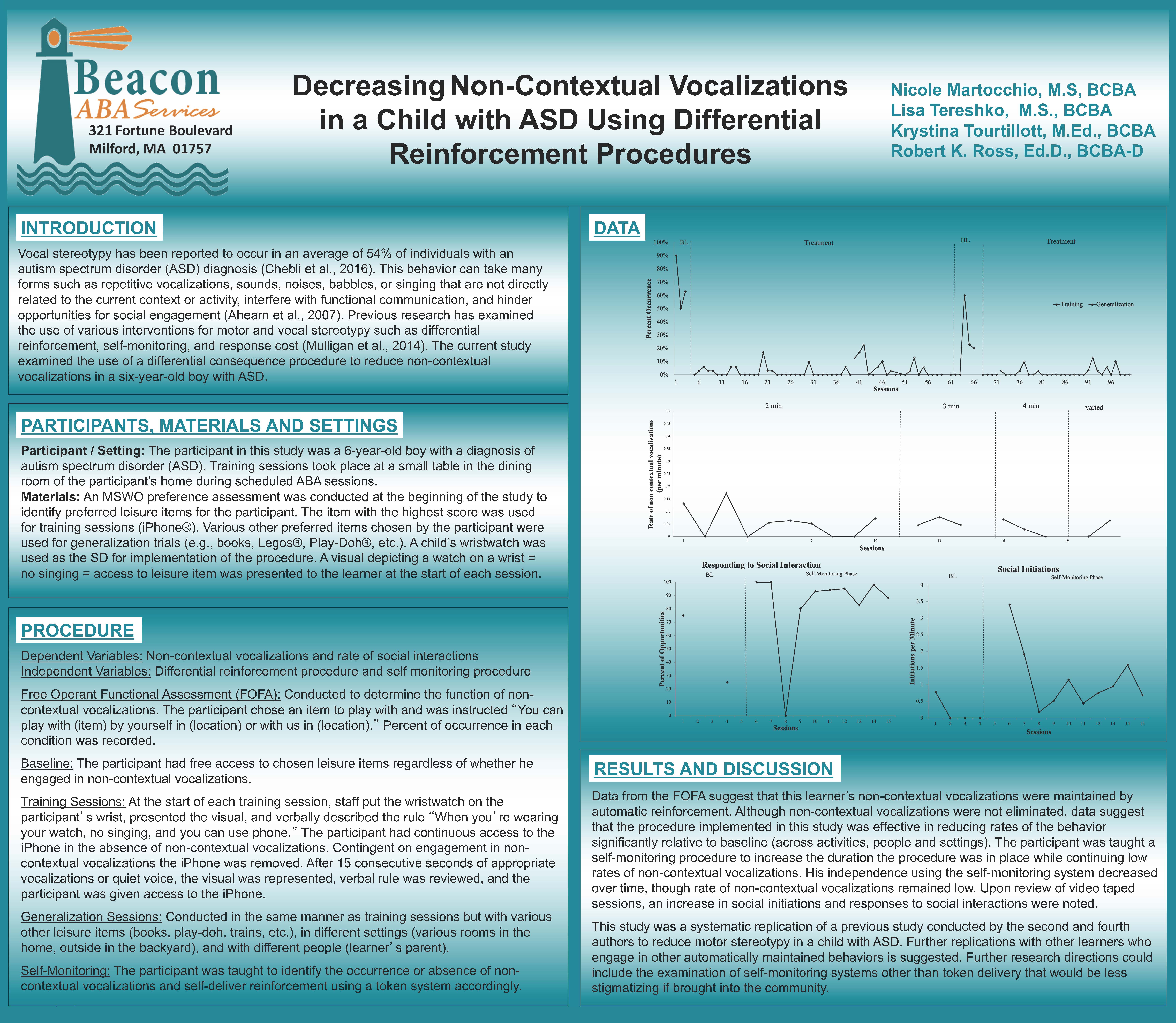 2019 ABAI Presentation: “Decreasing Non-Contextual Vocalizations in a Child with ASD Using Differential Reinforcement Procedures”