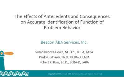 2019 ABAI Presentation: “The Effects of Antecedents and Consequences on Accurate Identification of Function of Problem Behavior”